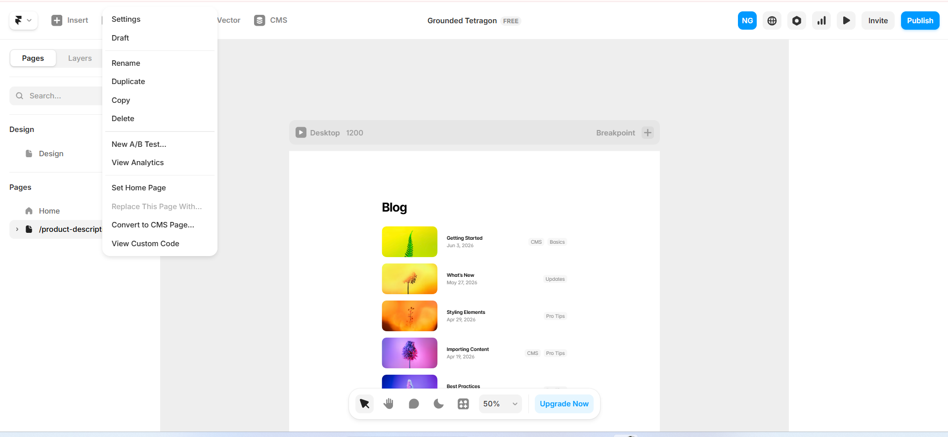 Converting a product description page to a CMS page in Framer